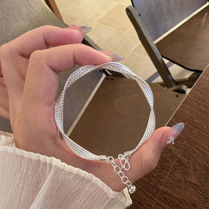 S999 Fine Silver Open Bangle – Galaxy Möbius Twist, Ethnic Luxury Silver Bracelet