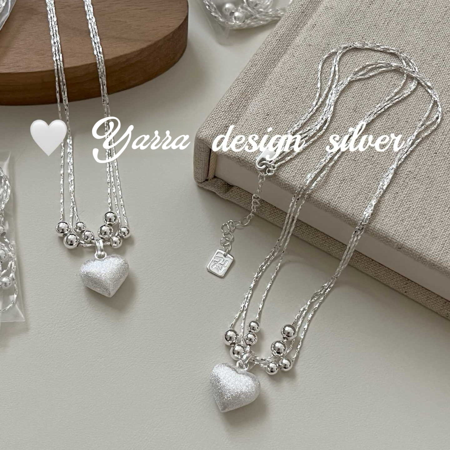 S925 Sterling Silver Layered Brushed Heart Necklace