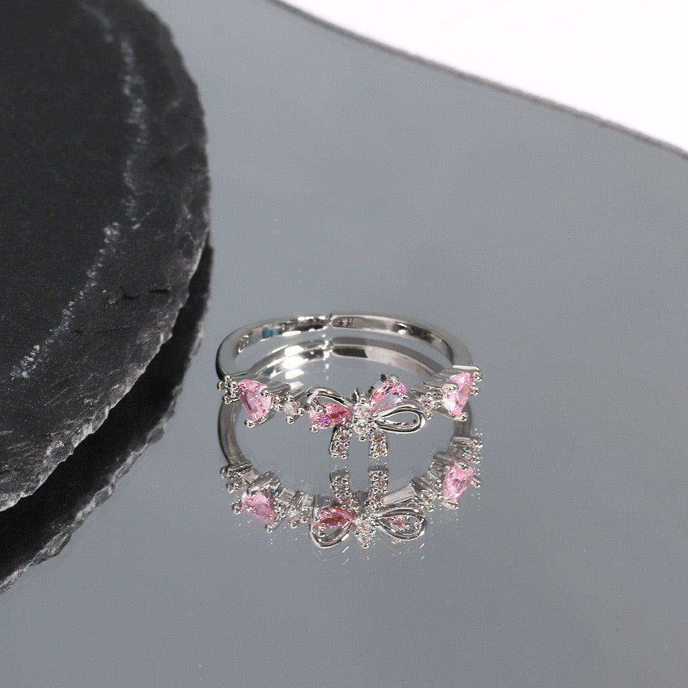 Bow Ring | Cubic Zirconia | Adjustable Open Ring | Sweet Luxury