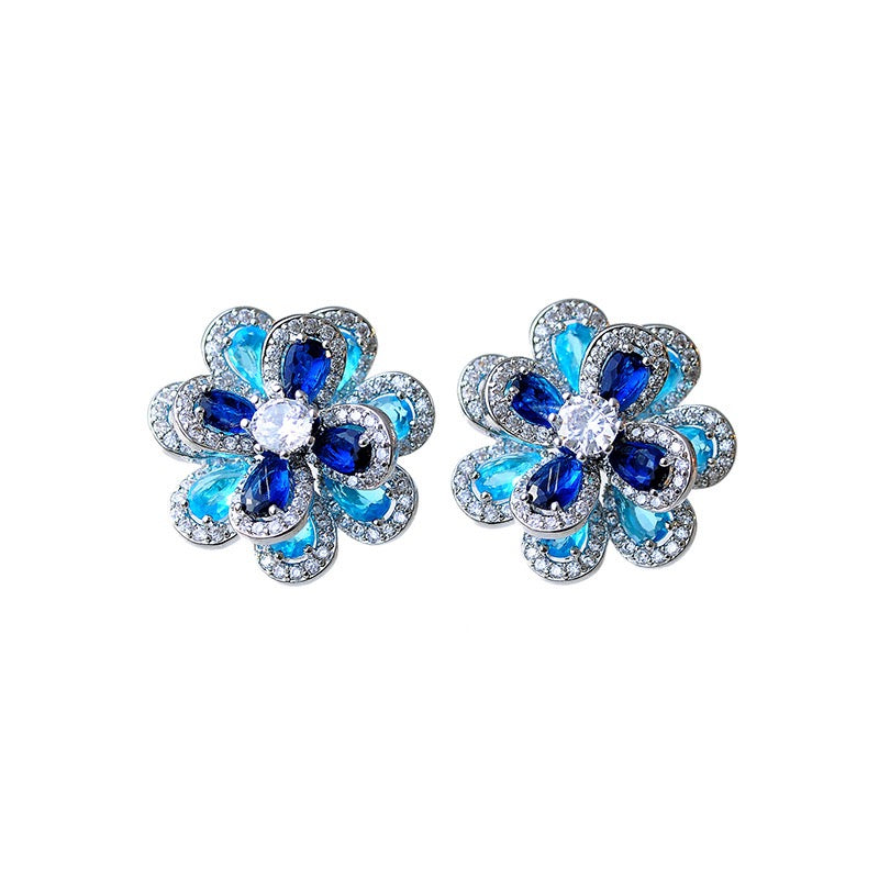 Blue Camellia Blossom Necklace & Earring
