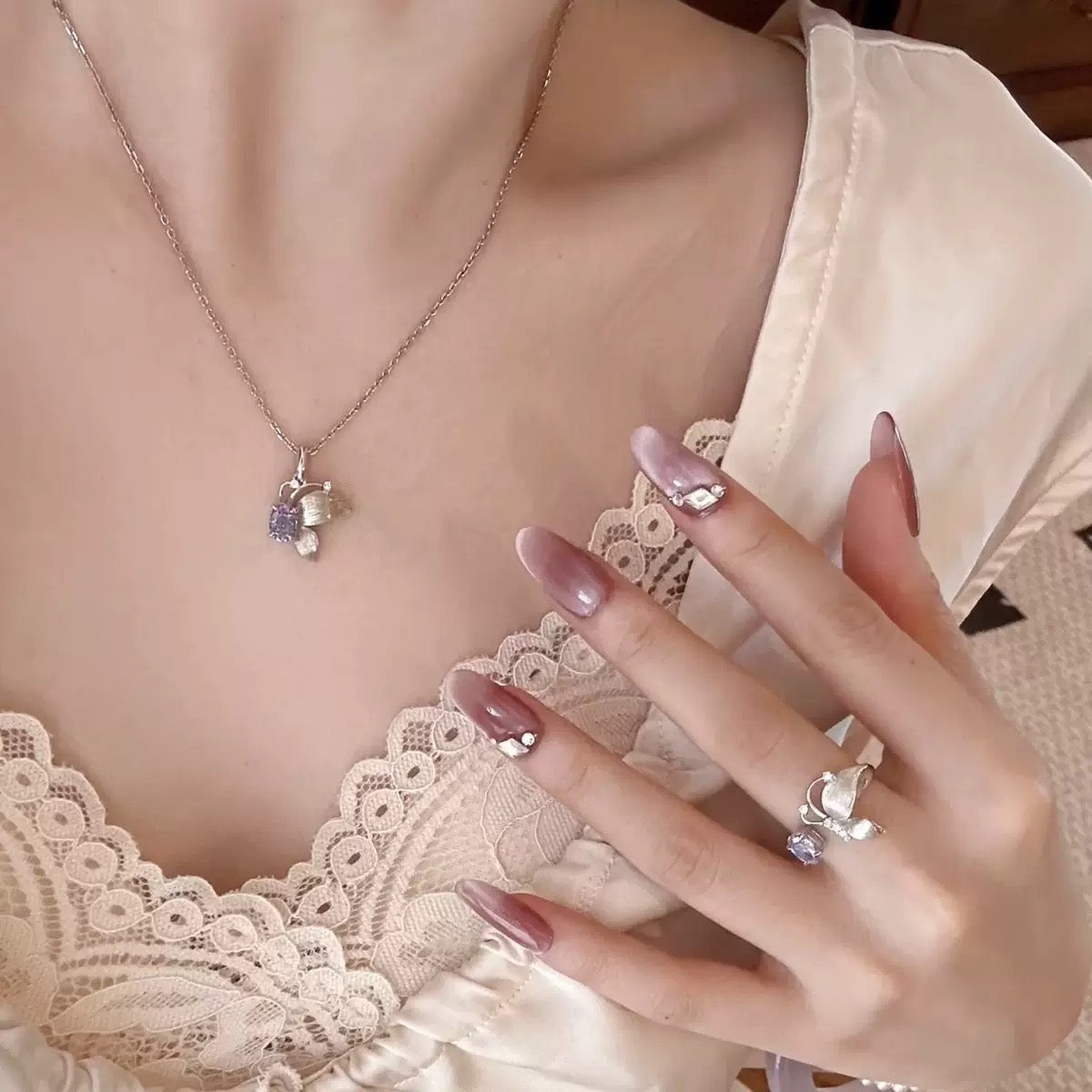 Amethyst Butterfly Jewelry Set