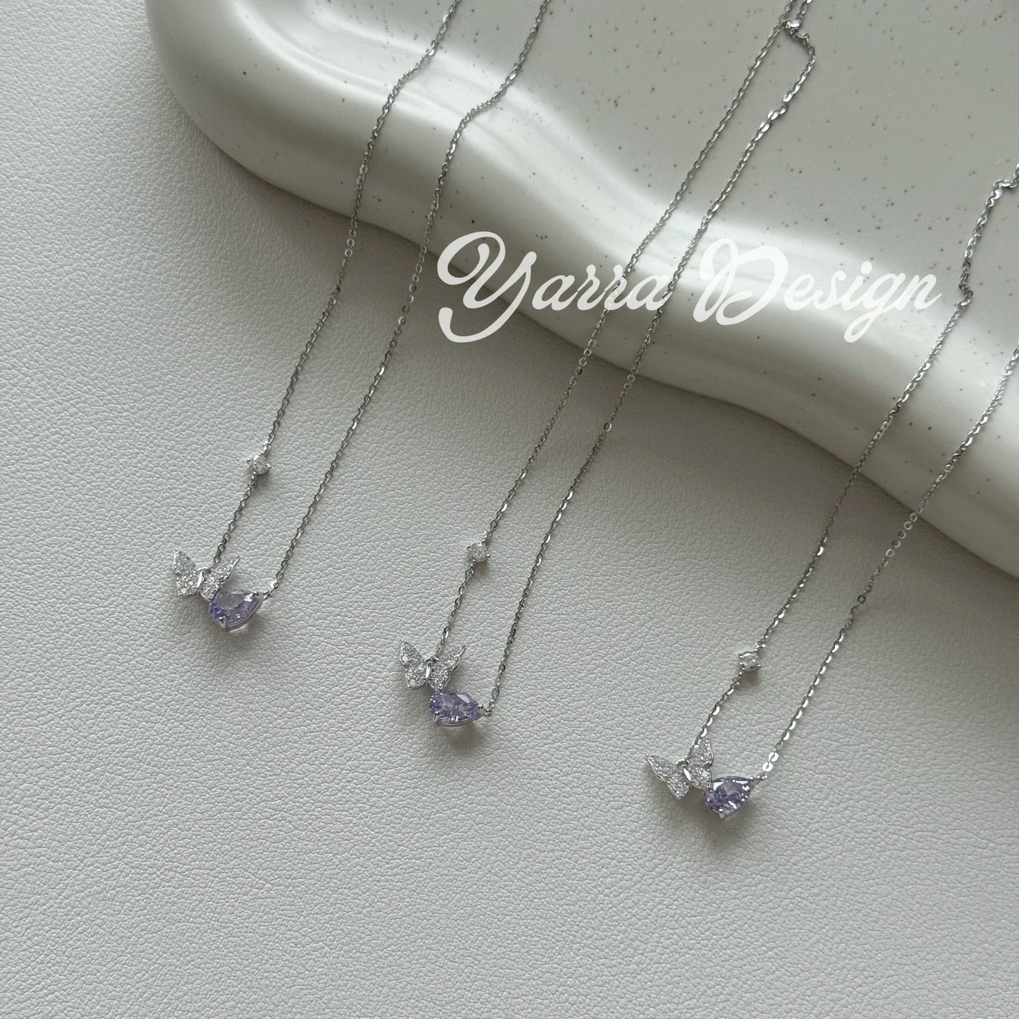 S925 Sterling Silver Purple Ice-Cut Butterfly Necklace | Certified