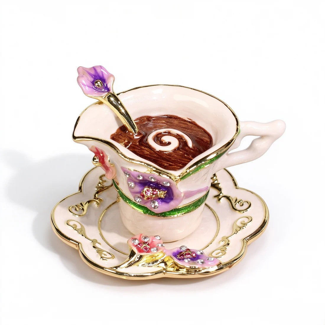 Enamel Coffee Cup Shaped Jewelry Box
