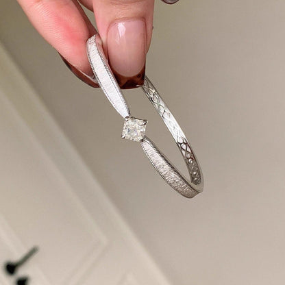 Silver Brushed Crystal Cuff Bracelet