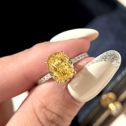 925 Sterling Silver Oval Yellow Diamond Ring Minimal Luxury