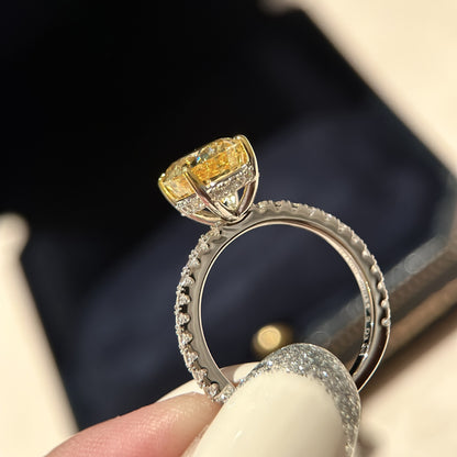 925 Sterling Silver Oval Yellow Diamond Ring Minimal Luxury