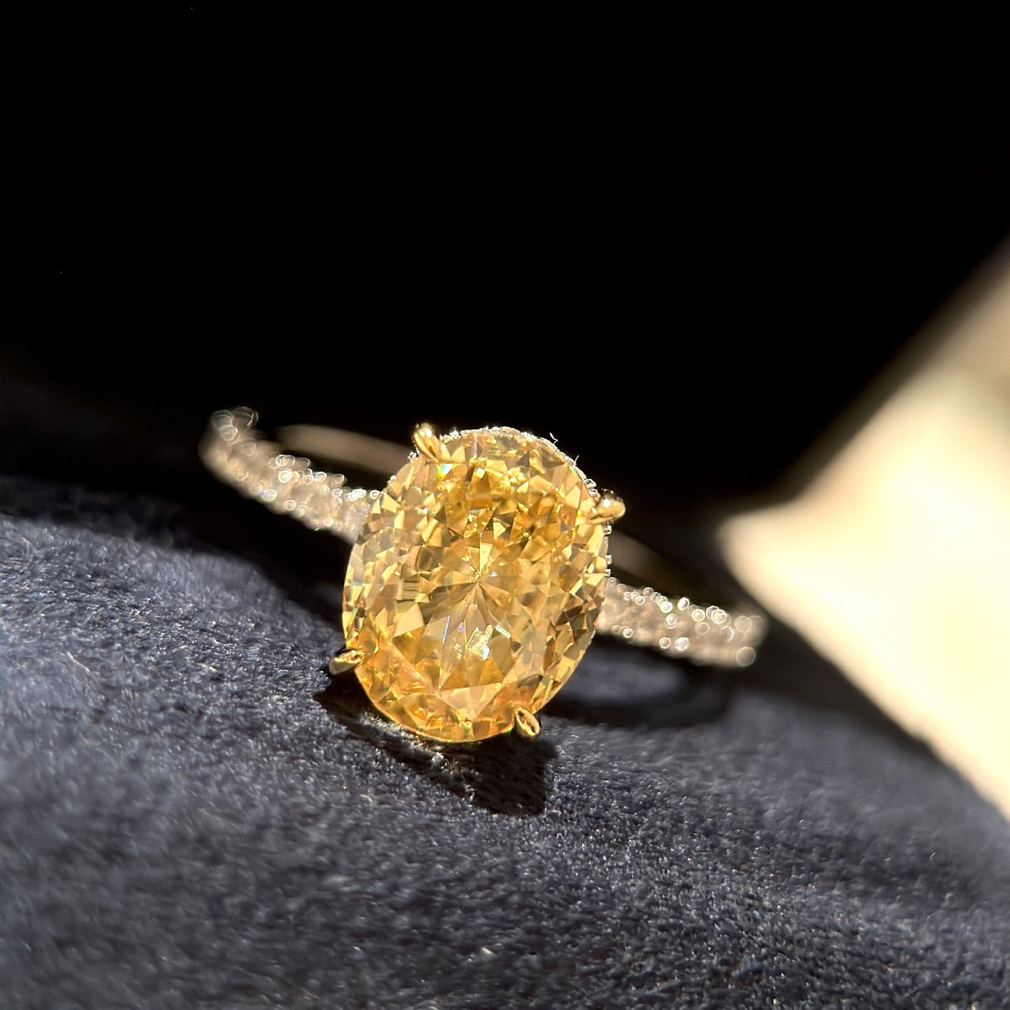 925 Sterling Silver Oval Yellow Diamond Ring Minimal Luxury