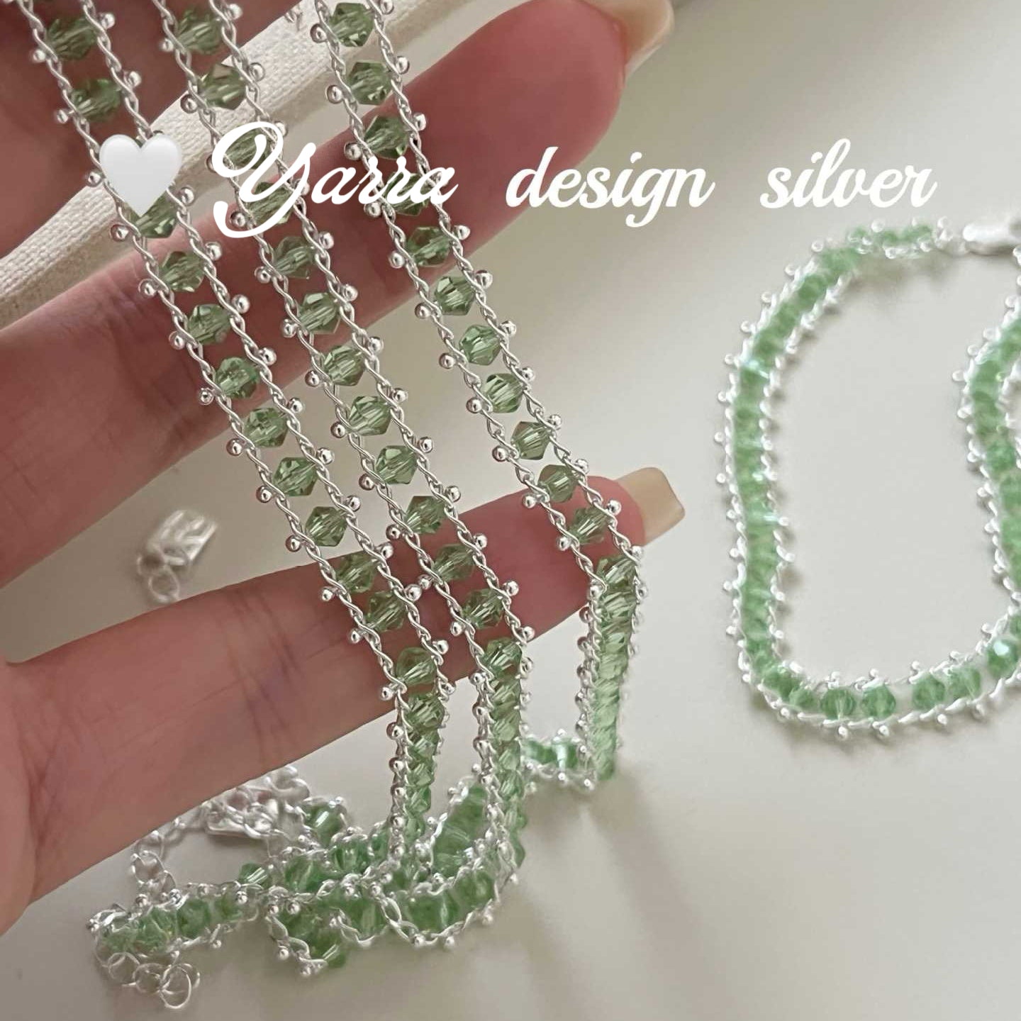 S925 Sterling Silver Green Crystal Beaded Bracelet