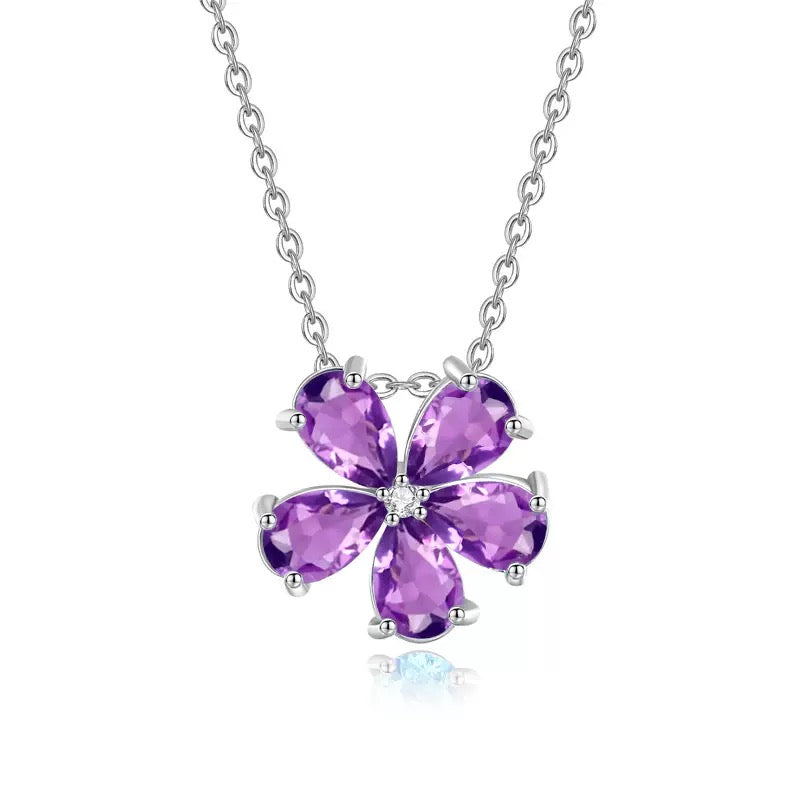 Natural Gemstone S925 silver Five-Petal Flower Necklace
