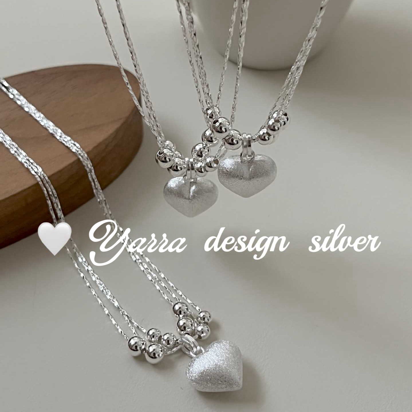 S925 Sterling Silver Layered Brushed Heart Necklace