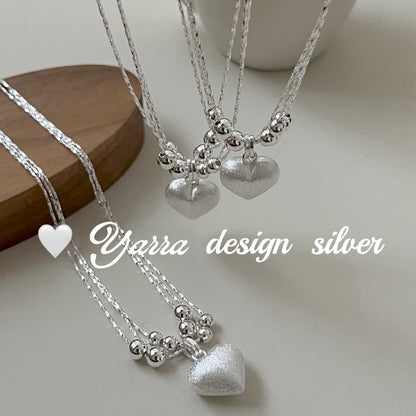 S925 Sterling Silver Layered Brushed Heart Necklace