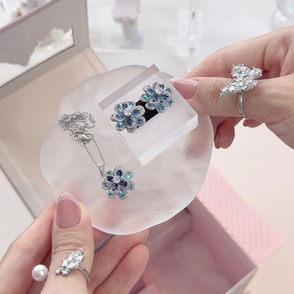 Blue Camellia Blossom Necklace & Earring