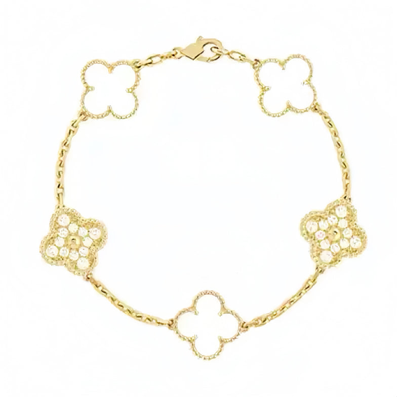 【18K Gold Plated Brass】CNC Lucky Clover Five-Flower Bracelet
