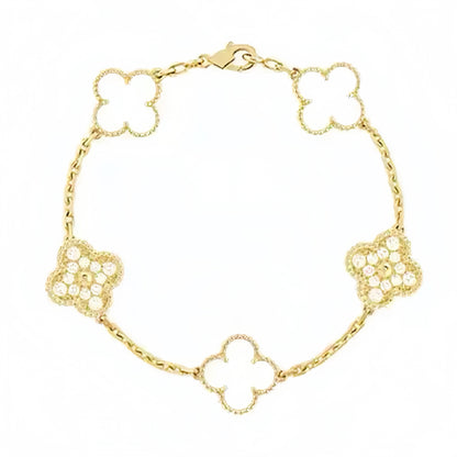 【18K Gold Plated Brass】CNC Lucky Clover Five-Flower Bracelet