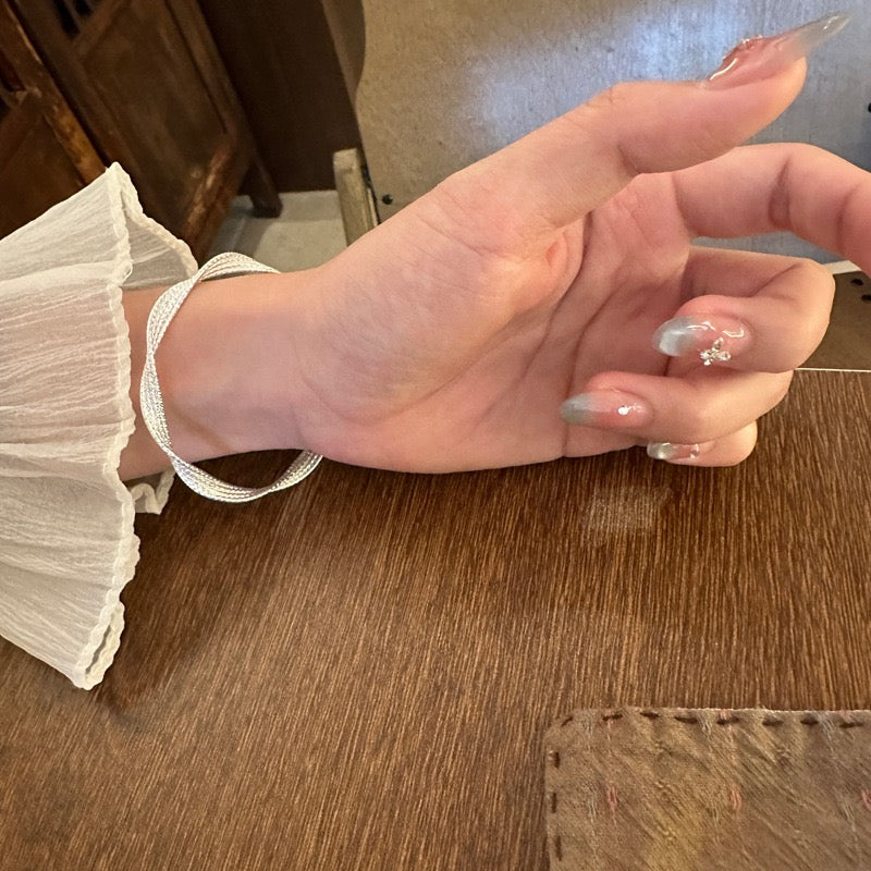 S999 Fine Silver Open Bangle – Galaxy Möbius Twist, Ethnic Luxury Silver Bracelet