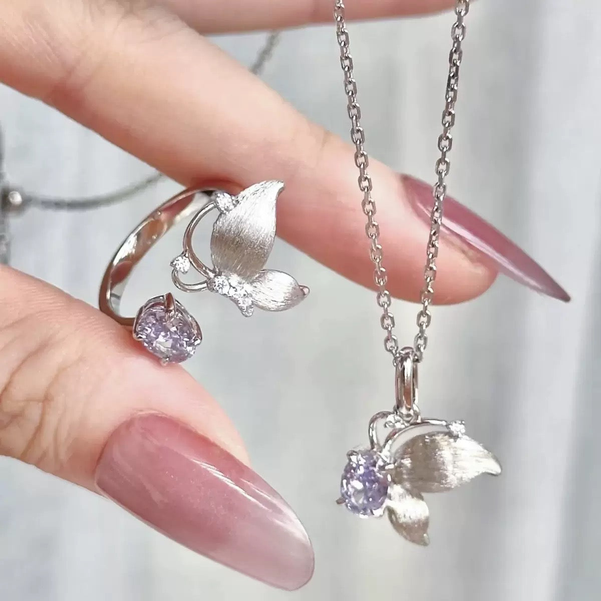 Amethyst Butterfly Jewelry Set