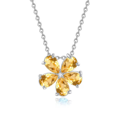 Natural Gemstone S925 silver Five-Petal Flower Necklace