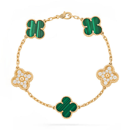 【18K Gold Plated Brass】CNC Lucky Clover Five-Flower Bracelet