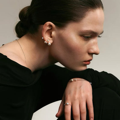 Starry Asymmetric Floating Pearl Earrings