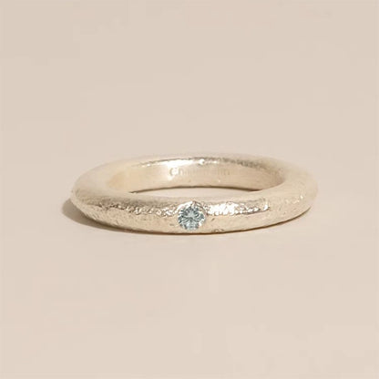 Ice Blue Accent Textured Silver Ring
