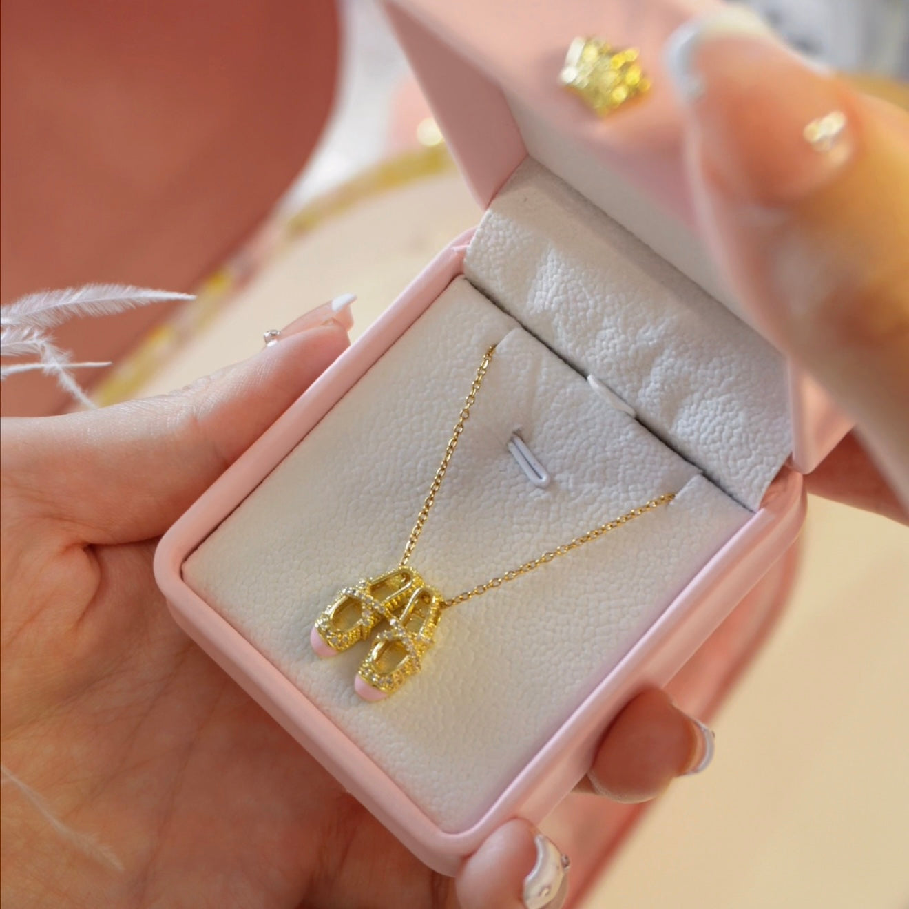 Mini Ballet Shoe Pendant Necklace | Cubic Zirconia | Gold / Silver