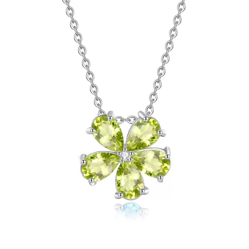 Natural Gemstone S925 silver Five-Petal Flower Necklace