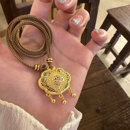S999 Fine Silver Enamel Ruyi Lock Pendant Necklace | Palace Style
