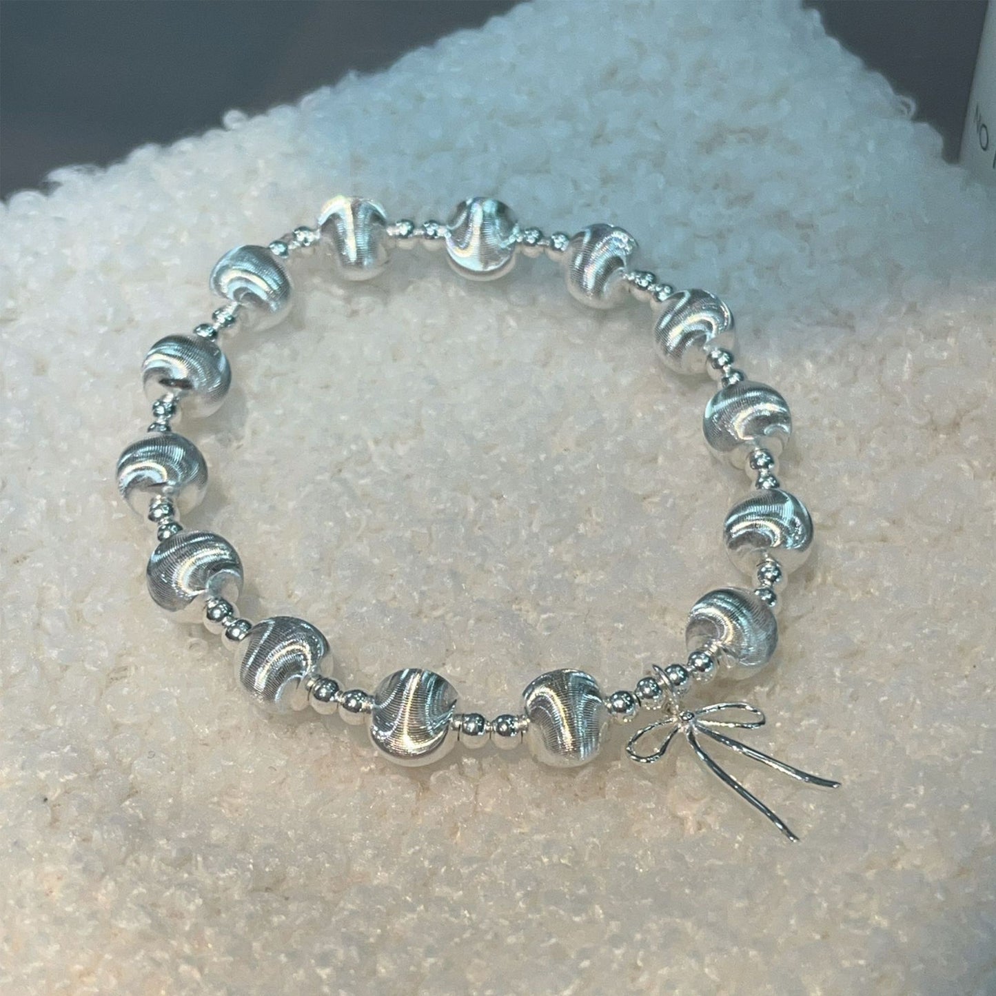 Minimalist Brushed Bead S925 Sterling Silver Bracelet