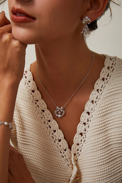 【Premium quality】925 Sterling Silver Christmas Wreath Pearl Necklace
