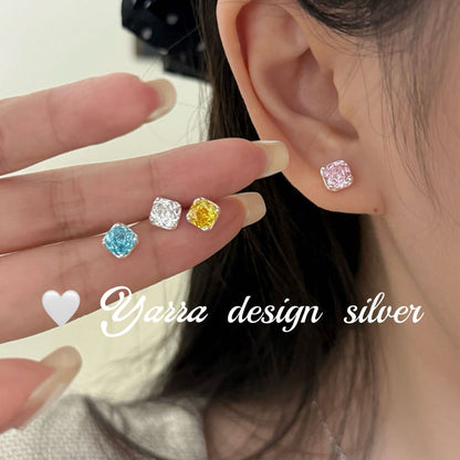 S925 Sterling Silver Zircon Rose Cut Stud Earrings