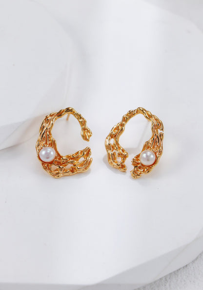 【Premium quality】925 Sterling Silver Liquid Metal Pearl Earrings