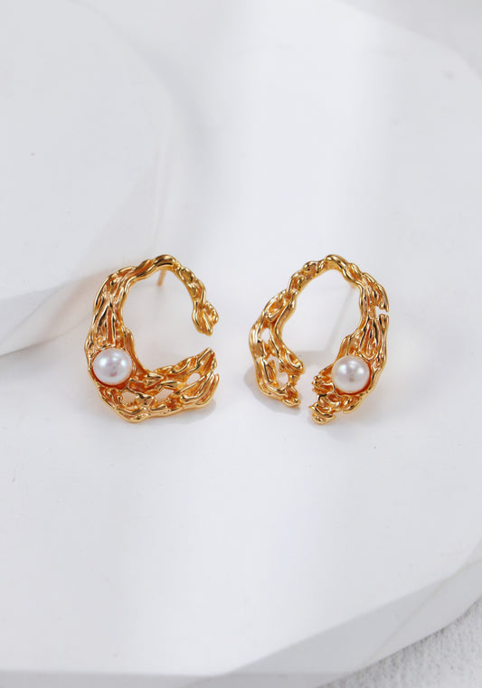 【Premium quality】925 Sterling Silver Liquid Metal Pearl Earrings