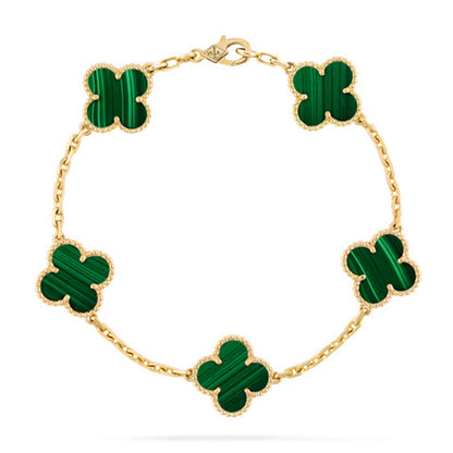 【18K Gold Plated Brass】CNC Lucky Clover Five-Flower Bracelet