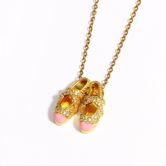 Mini Ballet Shoe Pendant Necklace | Cubic Zirconia | Gold / Silver