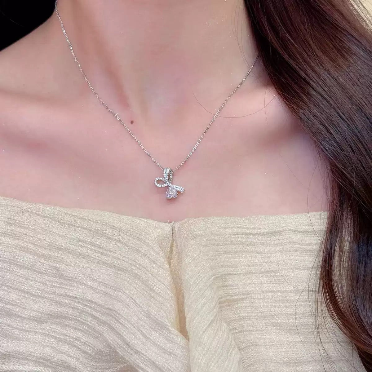 Elegant Bow Sparkle Necklace | 925 Sterling Silver