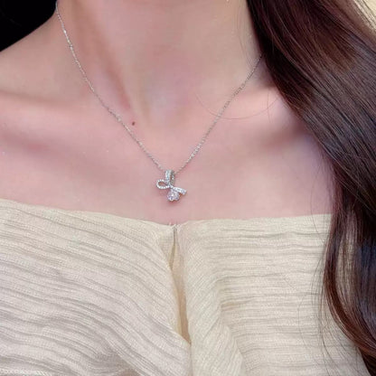 Elegant Bow Sparkle Necklace | 925 Sterling Silver