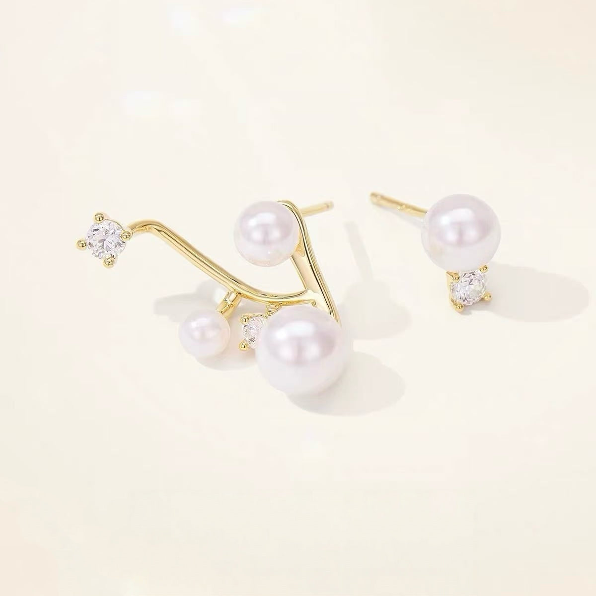 Starry Asymmetric Floating Pearl Earrings