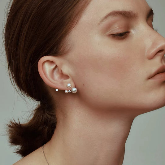 Starry Asymmetric Floating Pearl Earrings