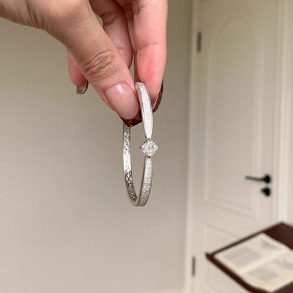 Silver Brushed Crystal Cuff Bracelet