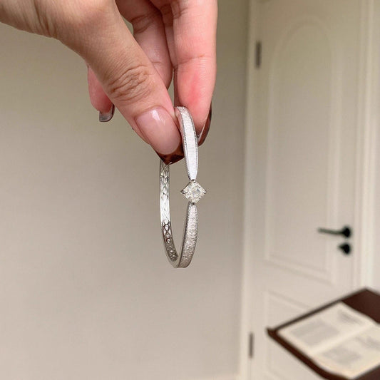 Silver Brushed Crystal Cuff Bracelet