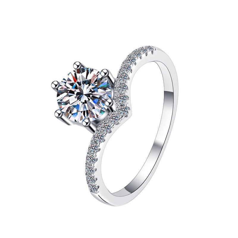 Crown Cut Moissanite Ring | Platinum Tone