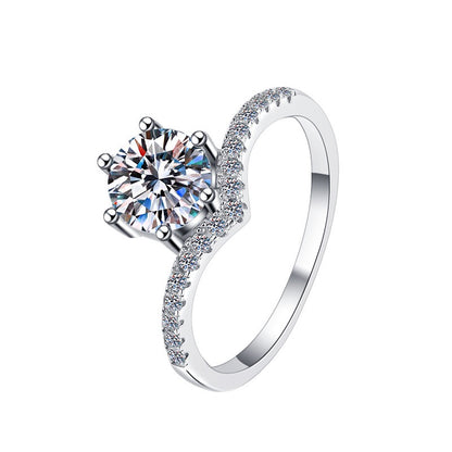 Crown Cut Moissanite Ring | Platinum Tone
