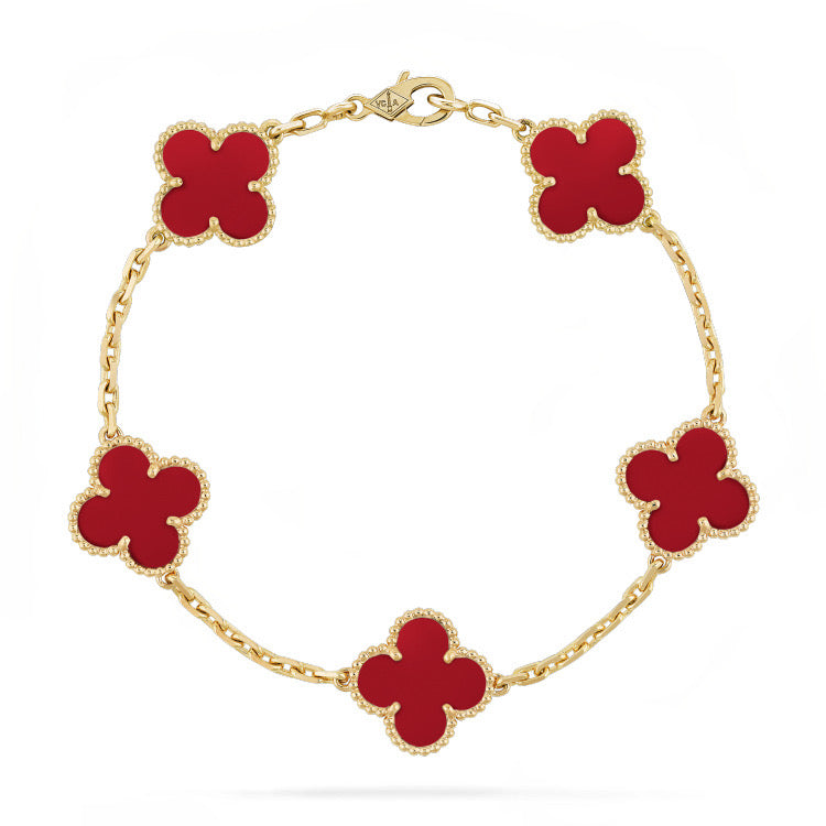 【18K Gold Plated Brass】CNC Lucky Clover Five-Flower Bracelet