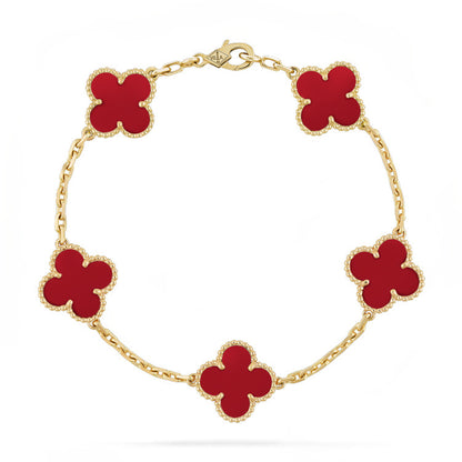 【18K Gold Plated Brass】CNC Lucky Clover Five-Flower Bracelet