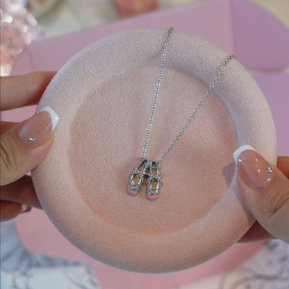 Mini Ballet Shoe Pendant Necklace | Cubic Zirconia | Gold / Silver
