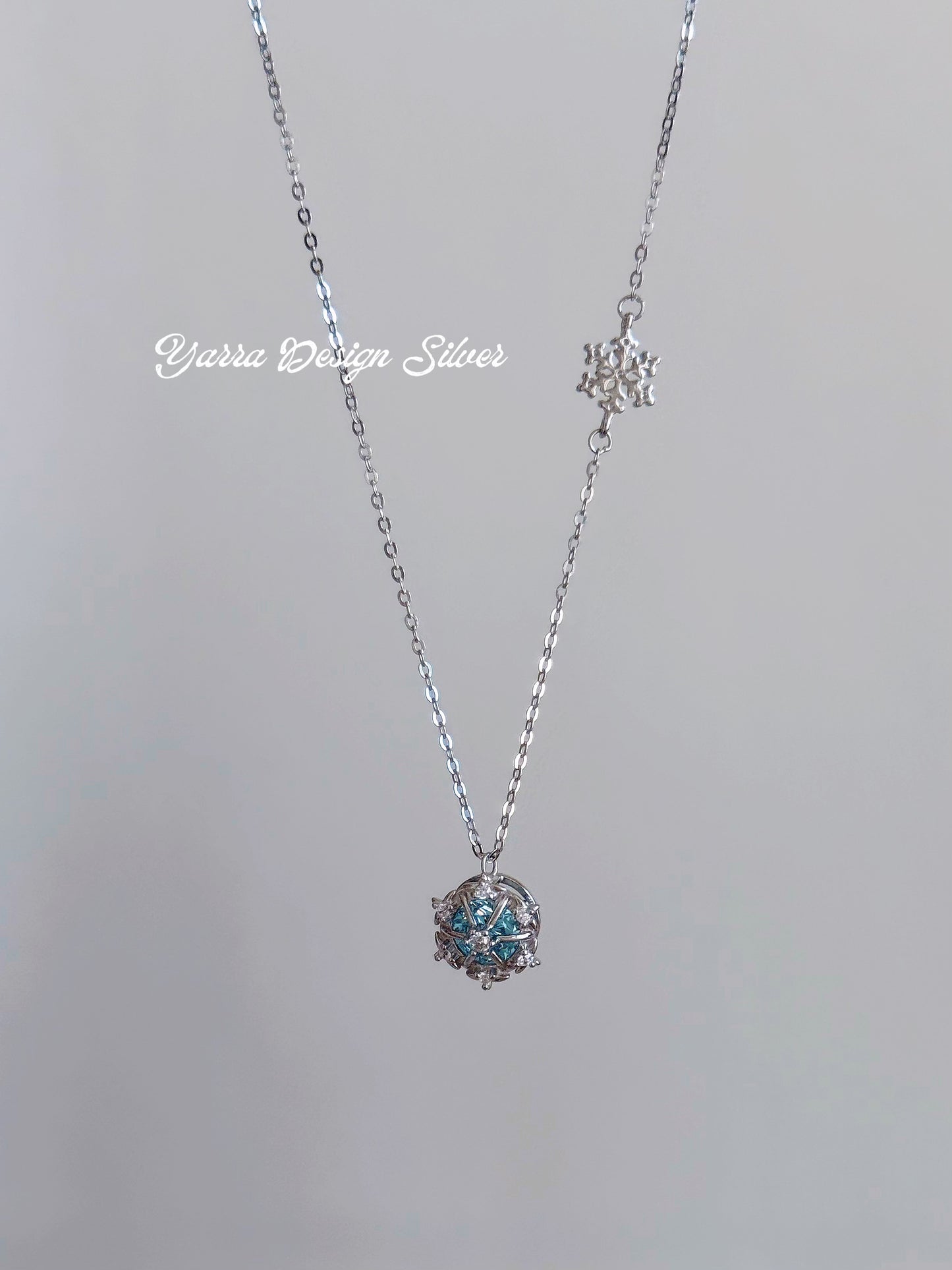S925 Sterling Silver Snowflake Blue Pendant Necklace