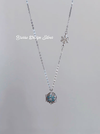 S925 Sterling Silver Snowflake Blue Pendant Necklace