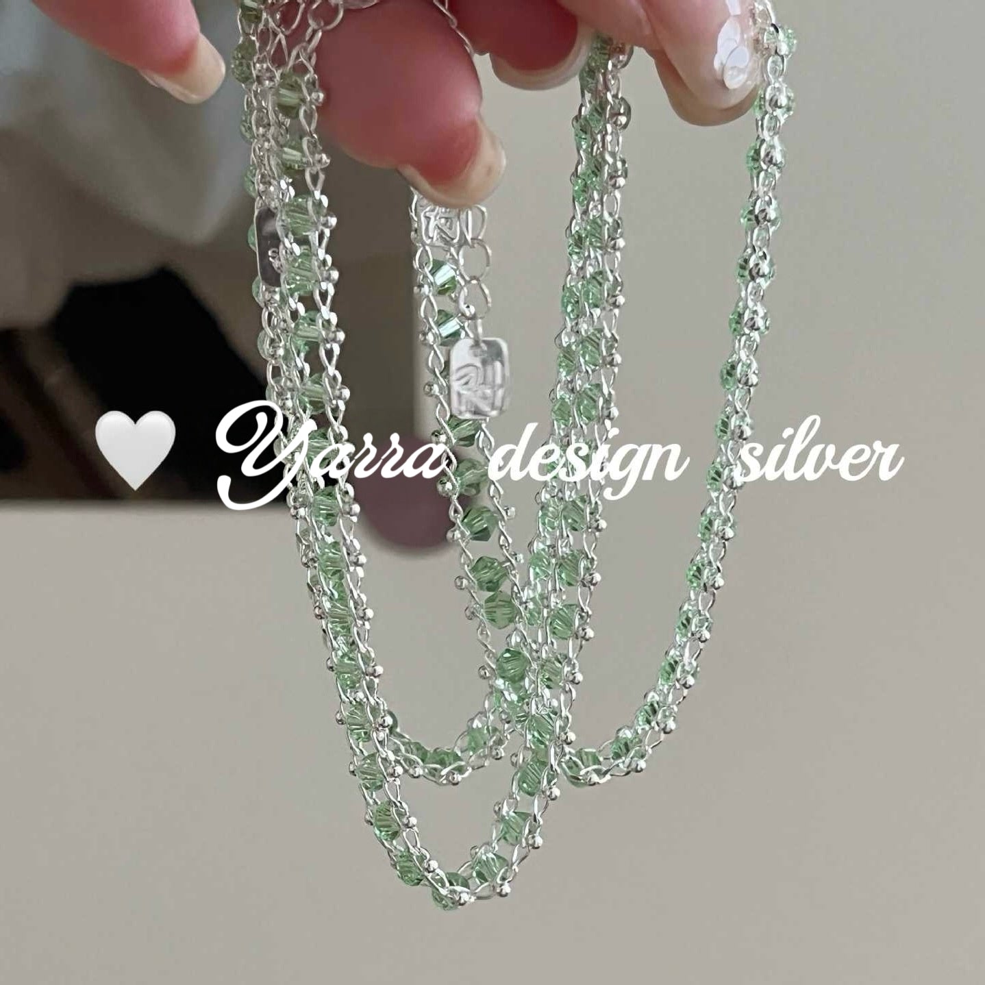 S925 Sterling Silver Green Crystal Beaded Bracelet