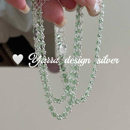 S925 Sterling Silver Green Crystal Beaded Bracelet