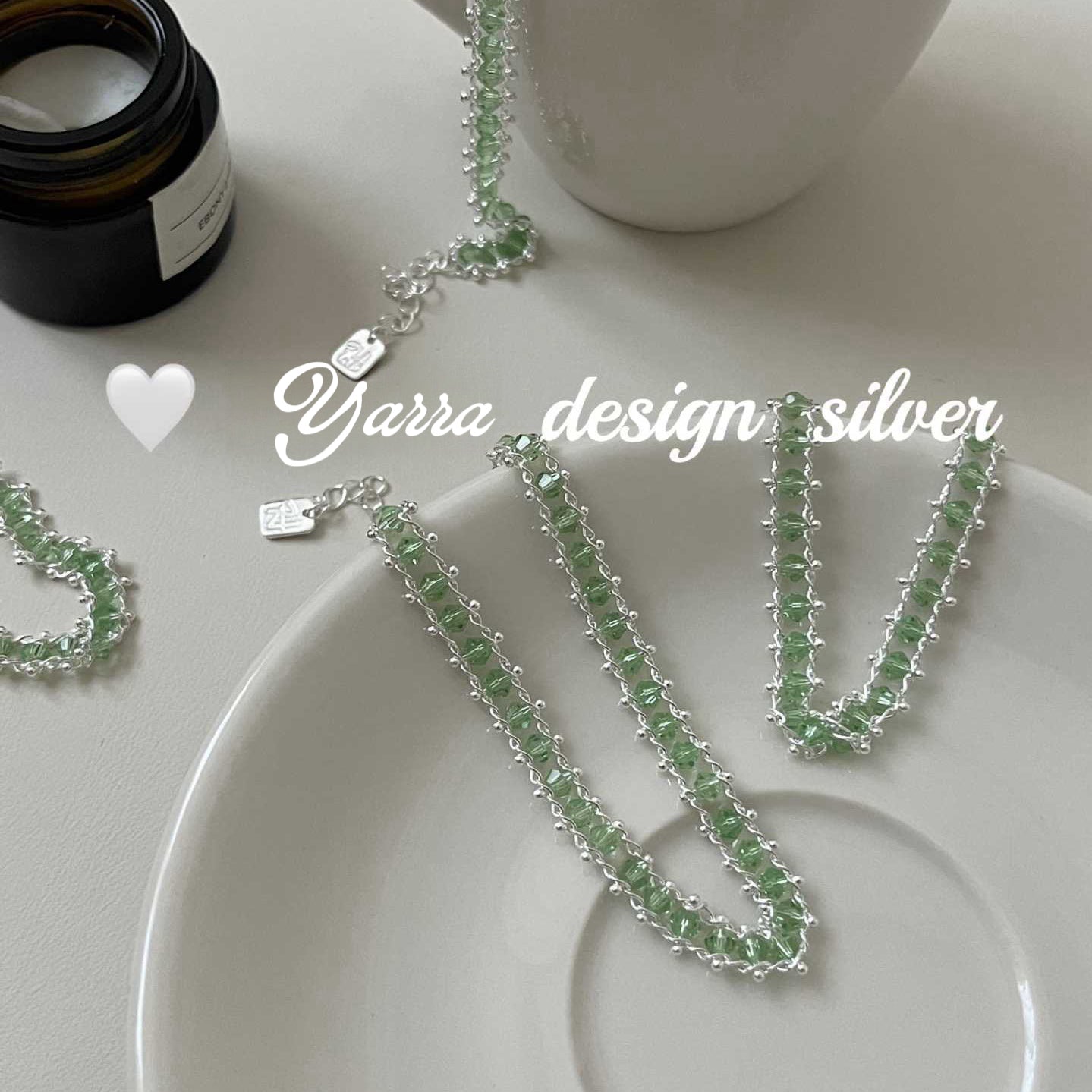 S925 Sterling Silver Green Crystal Beaded Bracelet